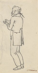 hiciv dergisi; Gülümseyen bir adam, yandan görülen, iki eli göğsünün önünde ve hafif bir kurşun kalem tırmalamasının bir parçası [kesilmiş] by Christoffer Wilhelm Eckersberg