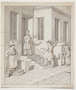 Sokak merdivenlerinde kavga. "Resim sanatına uygulanan doğrusal perspektif" için ön çalışma, Tablo VII, 2 by Christoffer Wilhelm Eckersberg