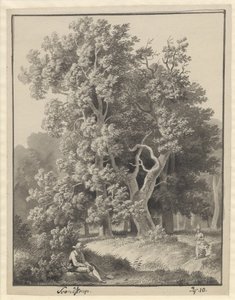 Birkaç figürlü Svendstrup tarafından orman alanı, önünde kürekle oturan bir adam by Christoffer Wilhelm Eckersberg