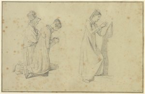Ayakta duran ve iki diz çökmüş kadın figürünün incelenmesi by Christoffer Wilhelm Eckersberg