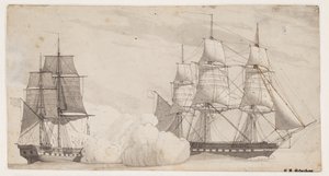 Savaşta iki savaş gemisi (İngiliz fırkateyni Shannon ve Amerikan fırkateyni Chesapeak?) by Christoffer Wilhelm Eckersberg