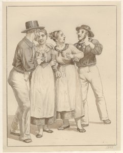 İki denizci birkaç kızı tedavi eder. by Christoffer Wilhelm Eckersberg