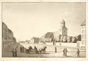 Garnizon Kilisesi ile Sankt Annae meydanının görünümü by Christoffer Wilhelm Eckersberg