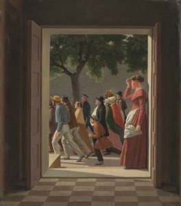 Çalışan Figürlere Kapıdan Bakın by Christoffer Wilhelm Eckersberg