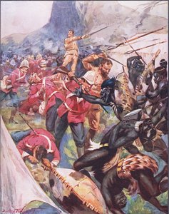 Zafer için! 'Ünlü Dövüşlerin Baladları'ndan bir illüstrasyon, c.1900 (renkli lito)