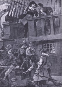 General Blake deniz savaşlarında nasıl savaştı, 'Cassell's Romance of Famous Lives'tan örnek, 1940 dolayları (litho) by C. Dudley Tennant