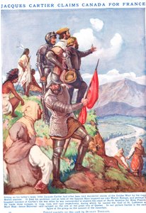 Jacques Cartier, Kanada'nın Fransa olduğunu iddia ediyor, 'Newne'nin Resimli Bilgi Kitabı'ndan (renkli lito) illüstrasyon