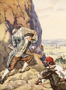 James Bruce aptal takipçisine (litho) yardım ediyor by C. Dudley Tennant