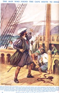 Vasco de Gama: Hindistan'a giden Cape Route'u bulan Adam, 'Newnes' Resimli Bilgi Kitabı'ndan bir çizim (renkli lito)