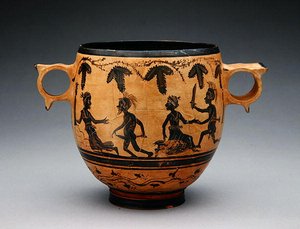 Parodi sahneli Skyphos, MÖ 430-410 (seramik) (ayrıca bkz. 307555) by Cabirian