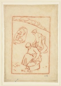 "Çimenleri ayıklayan kadınlar" için kompozisyon çalışması by Camille Jacob Pissarro