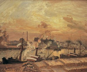 Odun boşaltma, Quai de la Bourse, gün batımı, 1898. by Camille Jacob Pissarro