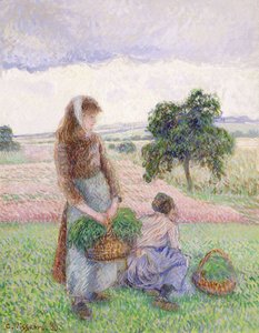 Sneaker Taşıyan Köylüler; Sepet Taşıyan Köylü Kadın, 1888 by Camille Jacob Pissarro