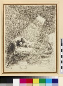 Asphysia için Çalışma (cilalı kağıt üzerinde kurşun kalem üzerine kalem ve mürekkep) by Camille Jacob Pissarro