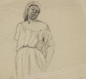 Siyah bir kişinin incelenmesi (kağıt üzerine karakalem) by Camille Jacob Pissarro