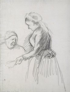 Sanatçının annesinin hizmetçisiyle birlikte çalışması (kağıt üzerinde karakalem) by Camille Jacob Pissarro