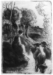Vachere au Bord de Leau, Su Yanında Çoban, c1850-1900 1924 by Camille Jacob Pissarro
