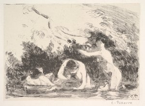 Ormanlık Bankaların Gölgesinde Yıkananlar, 1894. by Camille Jacob Pissarro