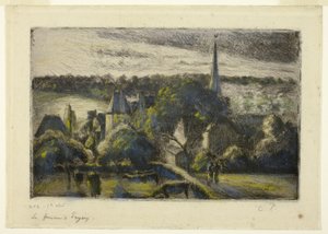 Éragny'de Kilise ve Çiftlik by Camille Pissarro
