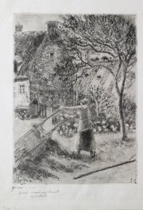 El arabasını boşaltan kadın, 1880 by Camille Pissarro