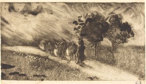 Alacakaranlıkta İnekleri Sürmek by Camille Pissarro