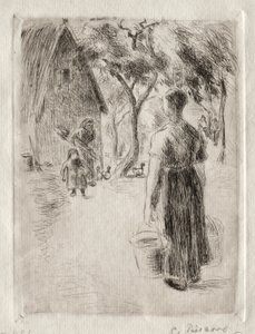 Kova taşıyan köylü kadın by Camille Pissarro