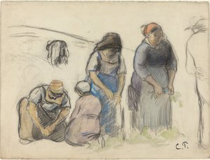 Bezelye Hasat Makineleri [rekto], c. 1880. by Camille Pissarro