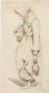 Köylü Kadın (recto); Oltalı Çocuk (verso) by Camille Pissarro