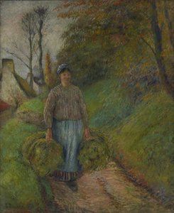 İki Demet Saman Taşıyan Köylü Kadın by Camille Pissarro