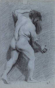 Sağa bakan profilde görülen bir duvara karşı poz veren çıplak bir erkek çalışması, 1856-1860 by Camille Pissarro
