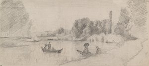 Teknelerle nehir manzarasının incelenmesi, 1863-1864 by Camille Pissarro