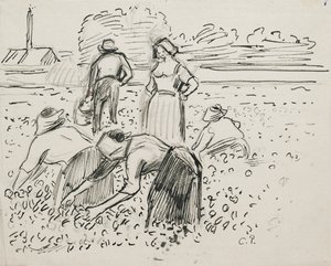 Tarlada çalışan beş köylü figürünün incelenmesi, 1887 by Camille Pissarro