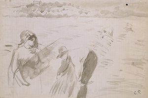 Pontoise yakınlarındaki bir tarlada çalışan biçerdöverlerin incelenmesi, 1882 by Camille Pissarro