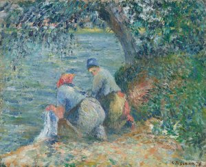 Su kenarında çamaşır yıkayan kadınlar, Pontoise, 1878. by Camille Pissarro