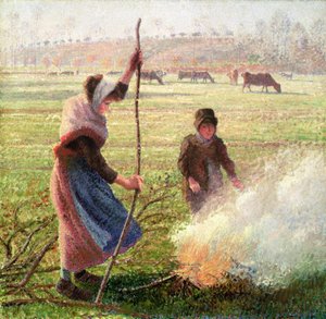 Beyaz Frost, odun kıran kadın by Camille Jacob Pissarro
