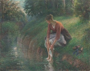 Ayaklarını Derede Yıkayan Kadın by Camille Pissarro