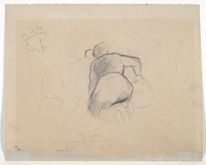Kadın Diz çökmüş (rekto); İki Çiftlik Kadını Diz çökmüş (verso) by Camille Pissarro