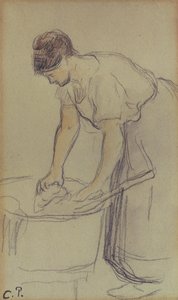 Kadın Çamaşırhane (kağıt üzerine suluboya ve kalem) by Camille Pissarro