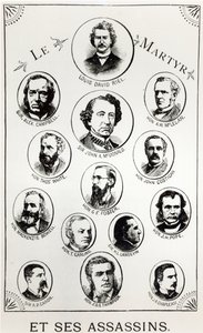 Louis Riel (1844-85) ve suikastçıları, Le Gibet de Regina'dan bir çizim, 1886'da yayınlandı