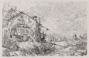 Kuyuda Bir Kadınla Manzara, Vedute (Görüntüler) dizisinden by Canaletto (Giovanni Antonio Canal)