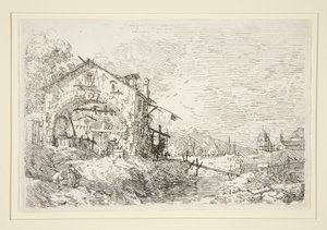 Kuyuda Bir Kadınla Manzara, Vedute (Görüntüler) dizisinden by Canaletto (Giovanni Antonio Canal)