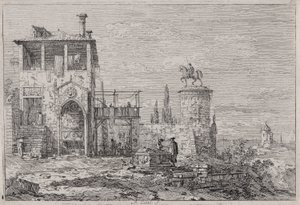 Vedute dizisinden Binicilik Anıtı (Görüntüler) by Canaletto (Giovanni Antonio Canal)