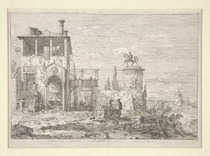 Vedute dizisinden Binicilik Anıtı (Görüntüler) by Canaletto (Giovanni Antonio Canal)