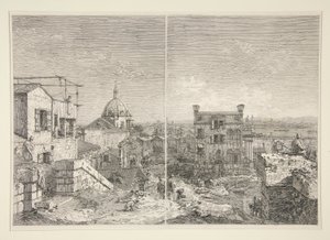 Yazılı Ev: MDCCXLI. A. C. [ve] Peristil ve Altı Sütunlu Ev, Vedute (Görüntüleme) dizisinden by Canaletto (Giovanni Antonio Canal)