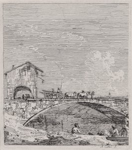 Vedute (Görüntüler) dizisinden Köprüden Geçen Vagon by Canaletto (Giovanni Antonio Canal)
