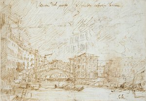 Venedik: Rialto Köprüsü, 18. yüzyılın ortaları by Canaletto