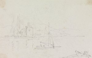 Bir Yelkenli Tekne ve Kıyıdaki Bir Bina Taslağı by Capt. Thomas Hastings