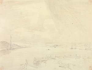 Isle of Wight, Ön Planda İskele ile Sahil Manzarasının Taslağı by Capt. Thomas Hastings
