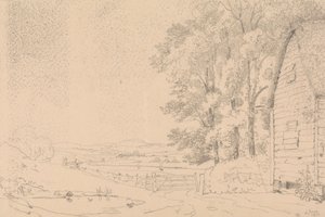 Sazdan Çatılı Bir Binanın Taslağı ve Ötesinde Bir Nehir by Capt. Thomas Hastings
