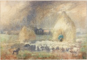 Fırtına, Samanlık Tarafından Barınan Çoban (kağıt üzerine suluboya (kart üzerine yapıştırılmıştır)) by Captain William Brock